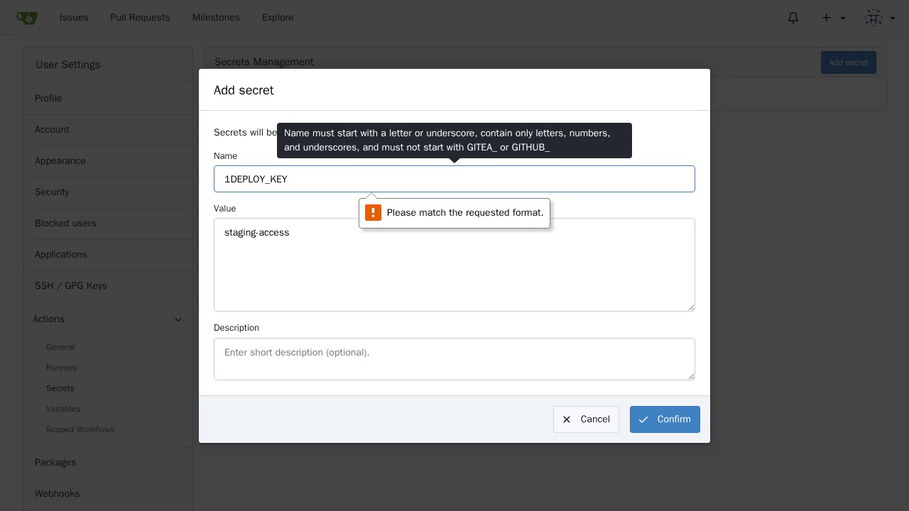 Explain Actions secret naming rules after the reference repair
