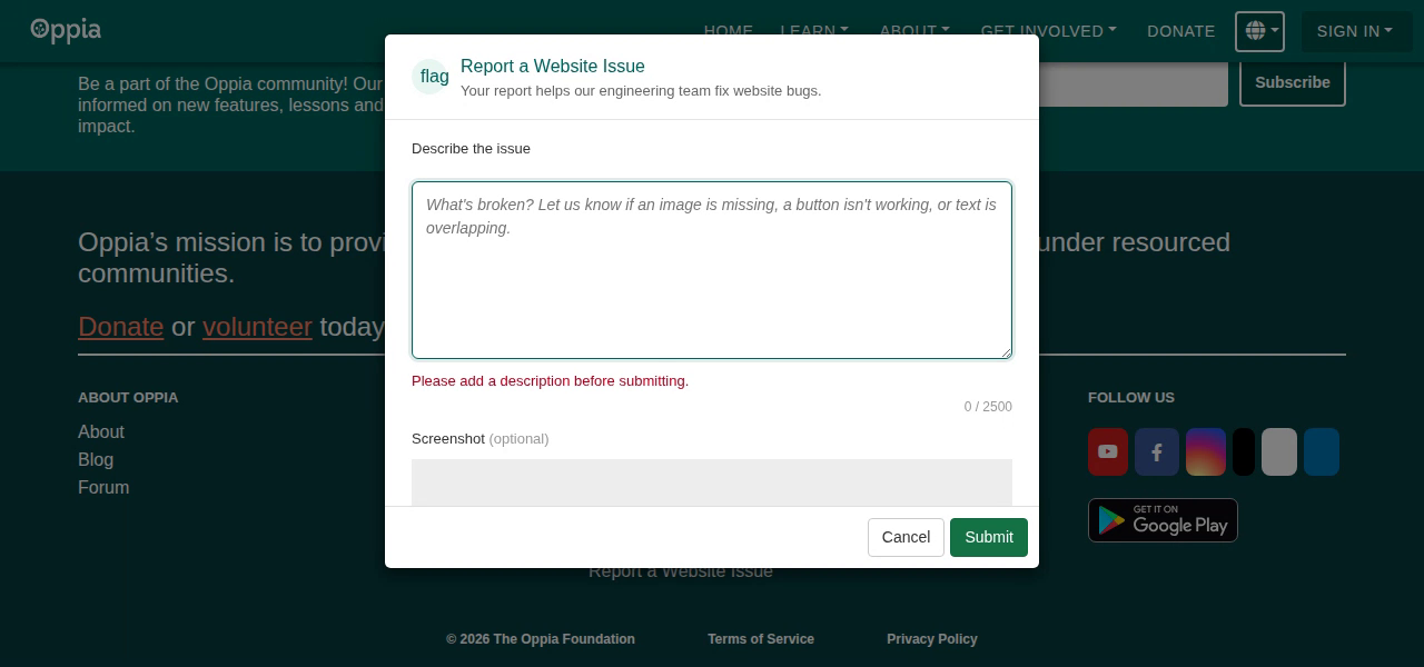 Show report validation and focus the description after the reference repair