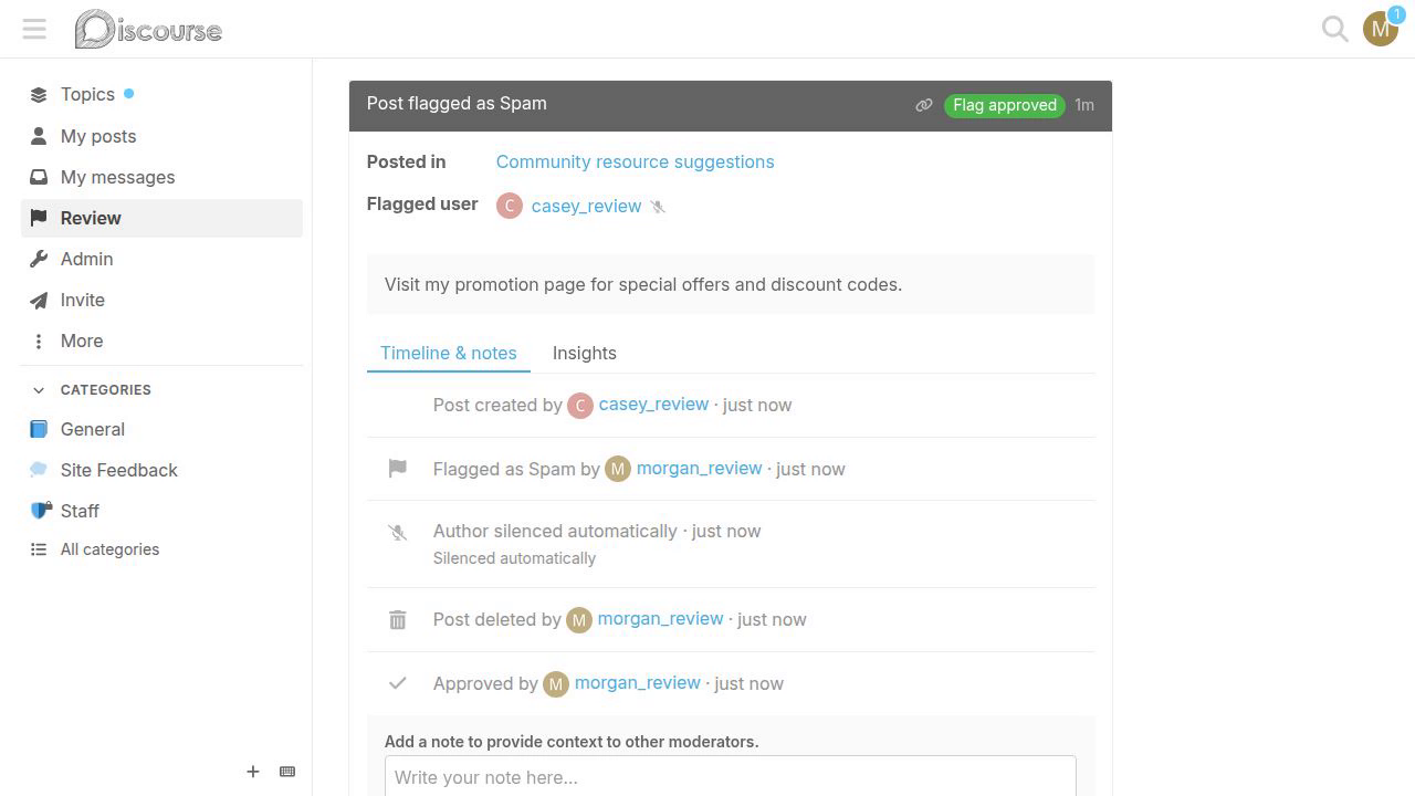 Review silence history when moderating a spam post after the reference repair