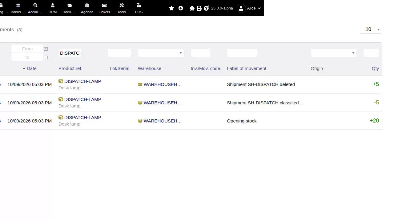 Delete a shipment and review stock consequences after the reference repair