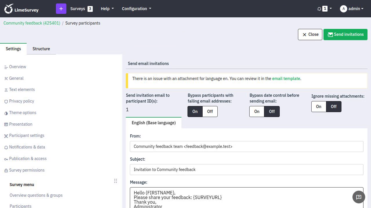 Review missing attachments before sending invitations after the reference repair